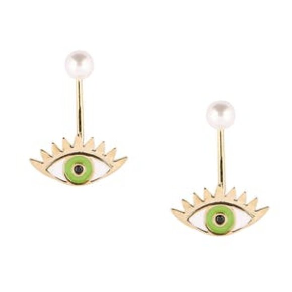 Maison Miru Green Evil Eye Ear Jacket Earrings - Picture 1 of 1